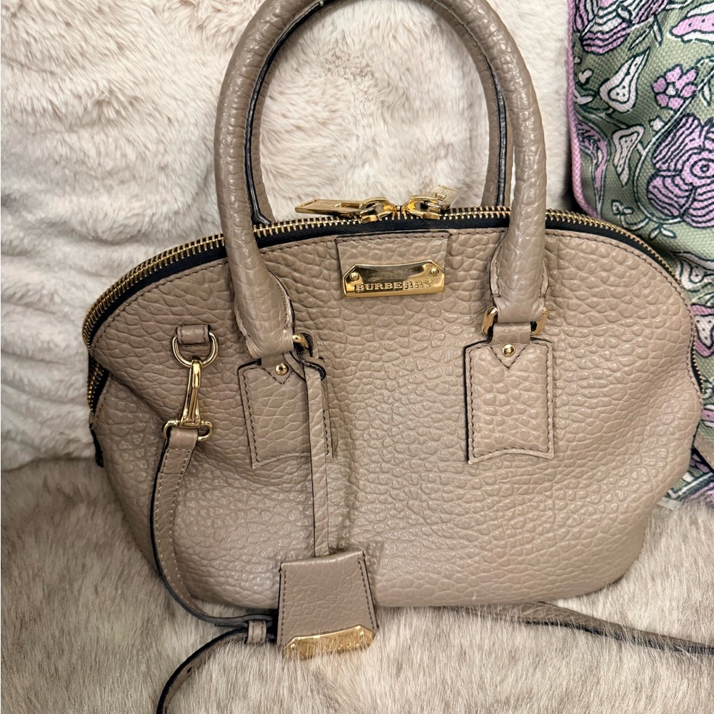 Burberry Pebbled Leather Satchel in Taupe